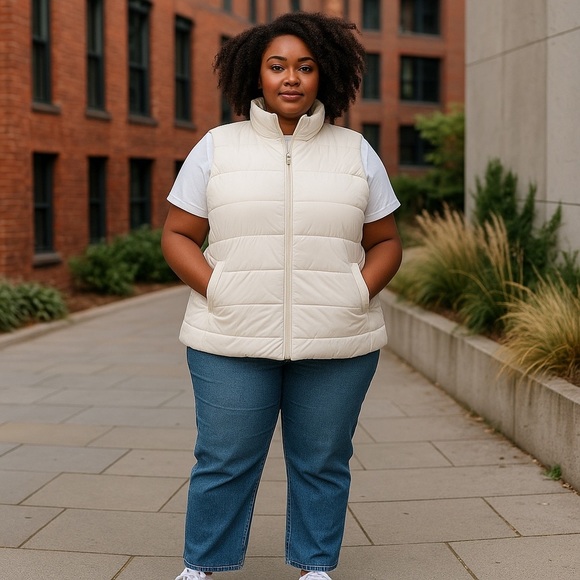 Old Navy Cream Puffer Vest Quilted Sleeveless Size XXL - Picture 1 of 9